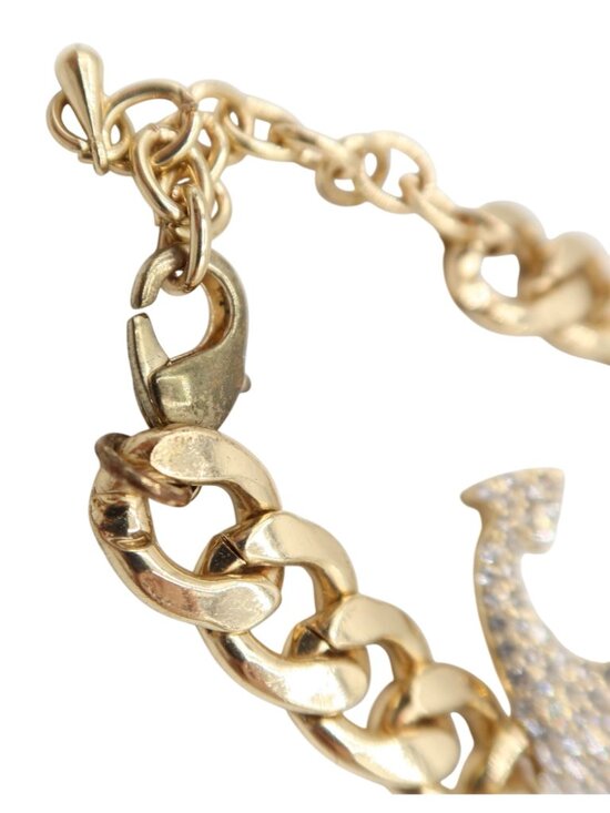 Gold Tone Crystal Anchor Curb Link Chunky Chain Bracelet 6"-8.5" Nautical Preppy - Picture 5 of 7